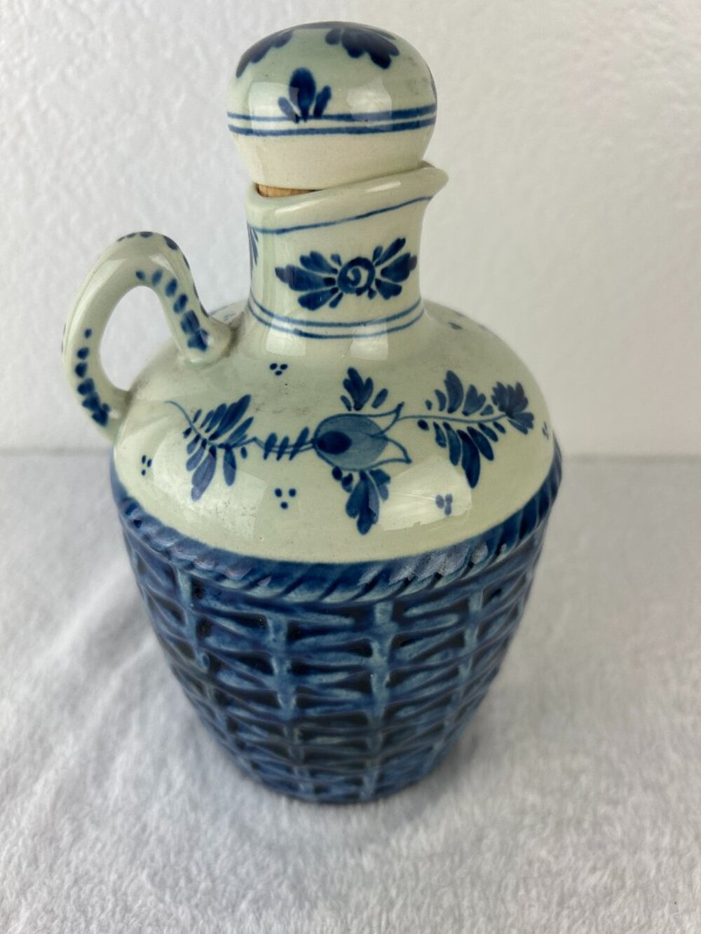 Antique Hoppe Amsterdam Holland Hand Painted Delft Cruet with Cork Stopper